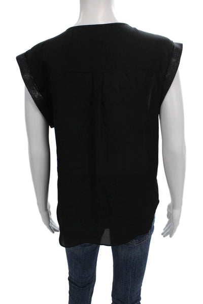 Parker Womens Black Silk Striped Tunic Blouse Round Neck Sleeveless Size S