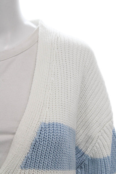 John & Jenn Womens Cardigan Striped V Neck Cotton Blue Long Sleeve Size L