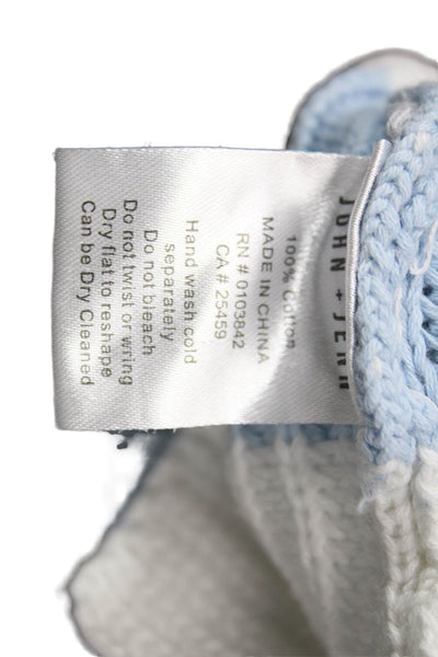 John & Jenn Womens Cardigan Striped V Neck Cotton Blue Long Sleeve Size L