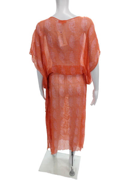 Hale Bob Cabana Women Silk Paisley Kaftan Cover Up Orange Size S