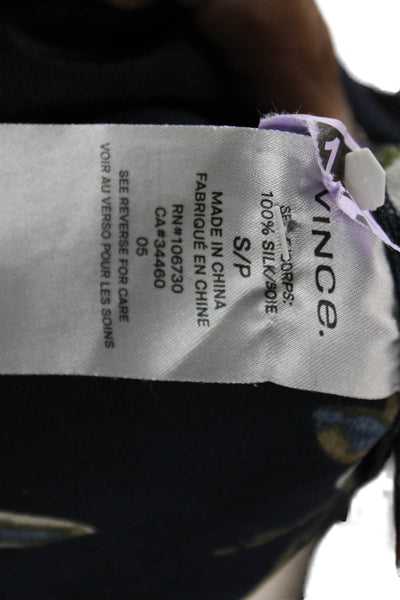 Vince Womens Wrap Dress Black Silk Floral Long Sleeve Knee Length Size S