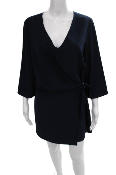 Halston Heritage Women Wrap Dress Blue V Neck 3/4 Sleeve Polyester Blend Size 6