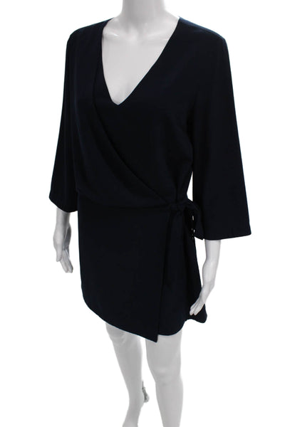 Halston Heritage Women Wrap Dress Blue V Neck 3/4 Sleeve Polyester Blend Size 6