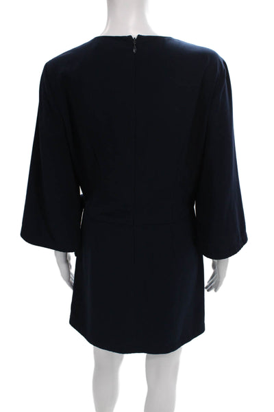 Halston Heritage Women Wrap Dress Blue V Neck 3/4 Sleeve Polyester Blend Size 6