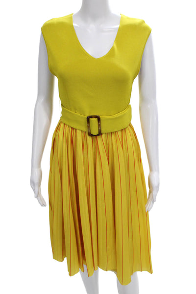 Sachin & Babi Womens Fit & Flare Yellow Striped V-Neck Dress Size S