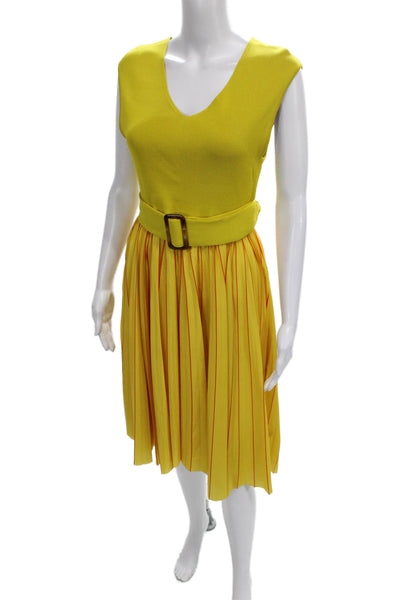 Sachin & Babi Womens Fit & Flare Yellow Striped V-Neck Dress Size S