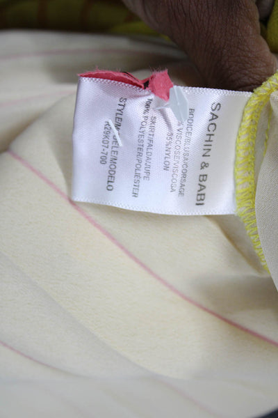 Sachin & Babi Womens Fit & Flare Yellow Striped V-Neck Dress Size S