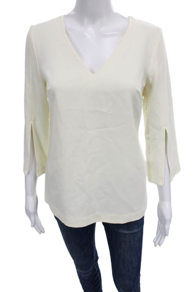 Trina Turk Womens Ivory V-Neck 3/4 Sleeve Polyester Basic Blouse Size XS