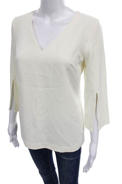 Trina Turk Womens Ivory V-Neck 3/4 Sleeve Polyester Basic Blouse Size XS