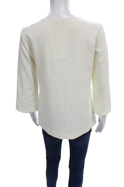 Trina Turk Womens Ivory V-Neck 3/4 Sleeve Polyester Basic Blouse Size XS