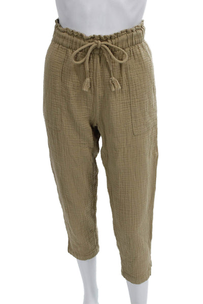 Madewell Women Cropped Beige Cotton Drawstring Pants Size 2XS