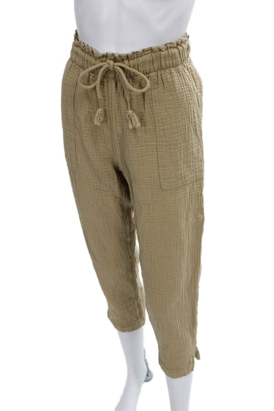 Madewell Women Cropped Beige Cotton Drawstring Pants Size 2XS