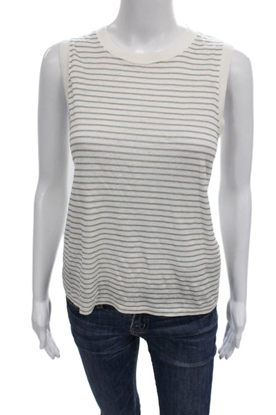 Frame Womens Basic Striped Organic Linen Tank White Size S Petites