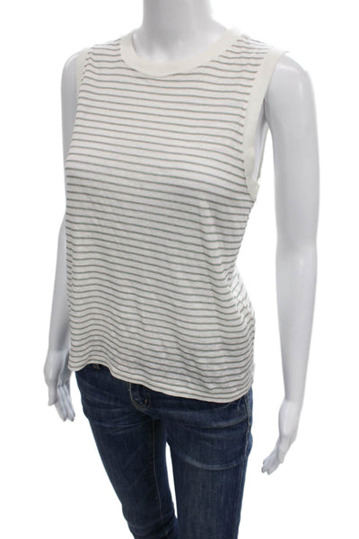 Frame Womens Basic Striped Organic Linen Tank White Size S Petites