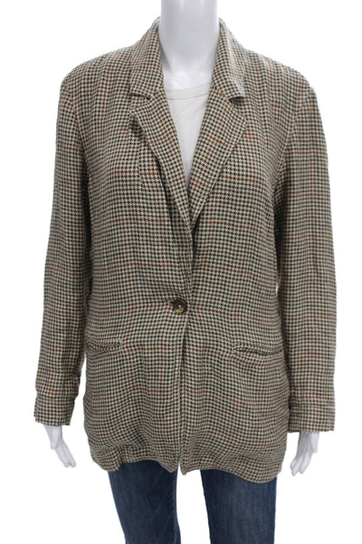 We The Free Women Houndstooth Linen Blend Button Basic Jacket Brown Size XS