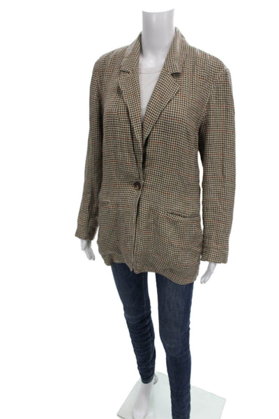 We The Free Women Houndstooth Linen Blend Button Basic Jacket Brown Size XS