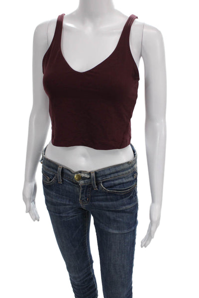 Lululemon Women Cropped V-Neck Tank Red Sleeveless Polyester Blend Size S