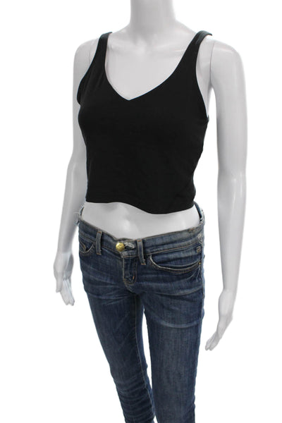 Lululemon Womens Cropped V-Neck Sleeveless Tank Black Polyester Blend Size S