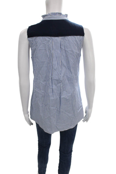 J Crew Womens Tunic Blouse Blue Striped Ruffle Neck Sleeveless Size 4