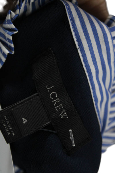 J Crew Womens Tunic Blouse Blue Striped Ruffle Neck Sleeveless Size 4