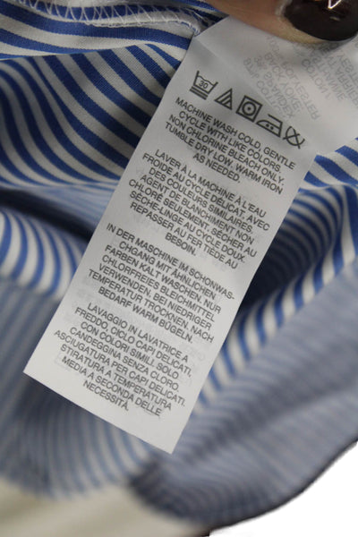 J Crew Womens Tunic Blouse Blue Striped Ruffle Neck Sleeveless Size 4