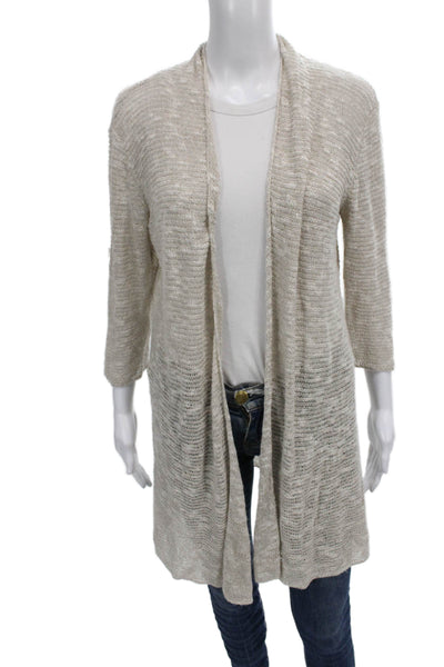 Eileen Fisher Womens Cardigan Beige 3/4 Sleeve Linen Viscose Size M