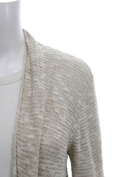 Eileen Fisher Womens Cardigan Beige 3/4 Sleeve Linen Viscose Size M