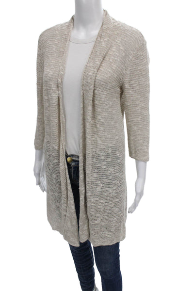 Eileen Fisher Womens Cardigan Beige 3/4 Sleeve Linen Viscose Size M