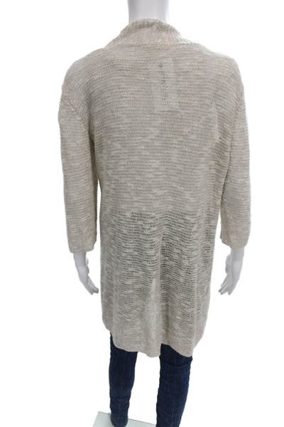 Eileen Fisher Womens Cardigan Beige 3/4 Sleeve Linen Viscose Size M