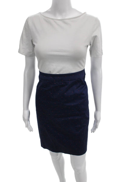J Crew Womens Straight Pencil Skirt Blue Polka Dot Zip Knee Length Size 8