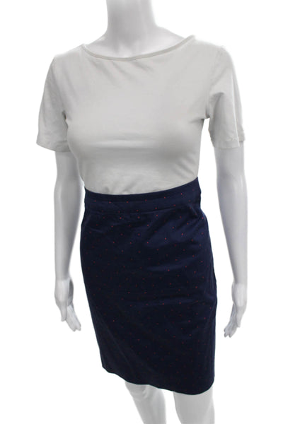 J Crew Womens Straight Pencil Skirt Blue Polka Dot Zip Knee Length Size 8