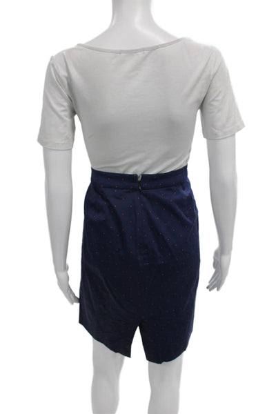 J Crew Womens Straight Pencil Skirt Blue Polka Dot Zip Knee Length Size 8