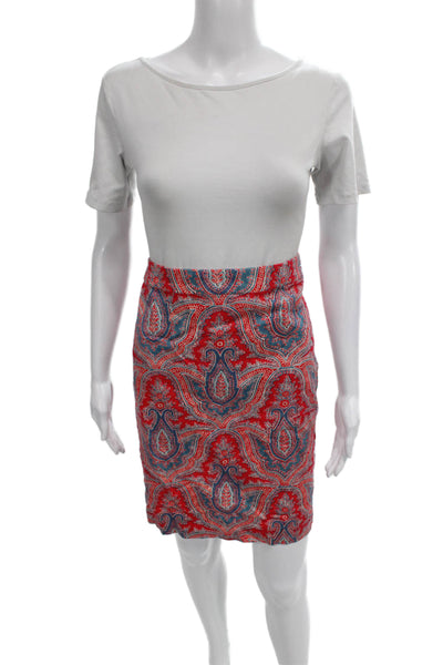 J Crew Women Straight Pencil Skirt Multicolor Zip 98% Cotton 2% Spandex Size 8