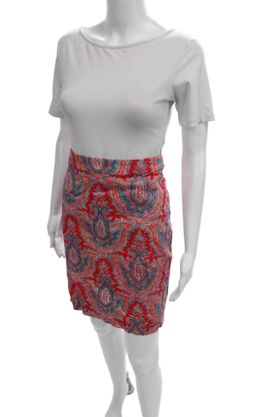 J Crew Women Straight Pencil Skirt Multicolor Zip 98% Cotton 2% Spandex Size 8