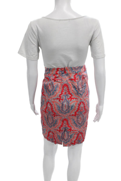 J Crew Women Straight Pencil Skirt Multicolor Zip 98% Cotton 2% Spandex Size 8
