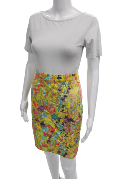 J Crew Womens Multicolor Floral Pencil Skirt Knee Length Cotton Size 8