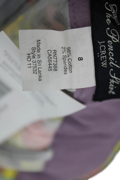 J Crew Womens Multicolor Floral Pencil Skirt Knee Length Cotton Size 8
