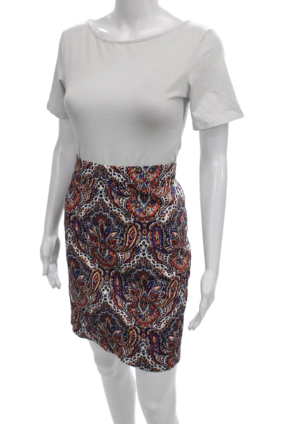 J Crew Womens Multicolor Paisley Straight Pencil Skirt Cotton Spandex Size 8