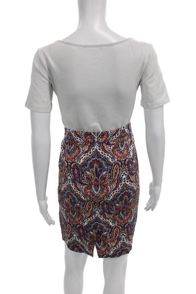 J Crew Womens Multicolor Paisley Straight Pencil Skirt Cotton Spandex Size 8