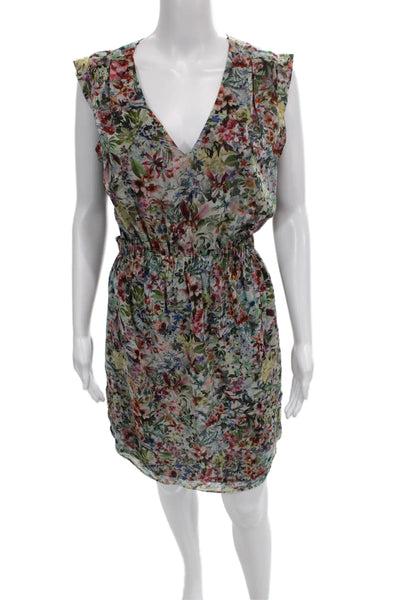 Zara Womens Floral V Neck Sleeveless Blouson Dress Multicolor Pullover Size M