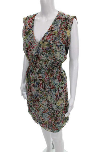 Zara Womens Floral V Neck Sleeveless Blouson Dress Multicolor Pullover Size M
