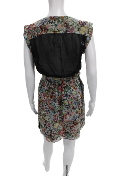 Zara Womens Floral V Neck Sleeveless Blouson Dress Multicolor Pullover Size M