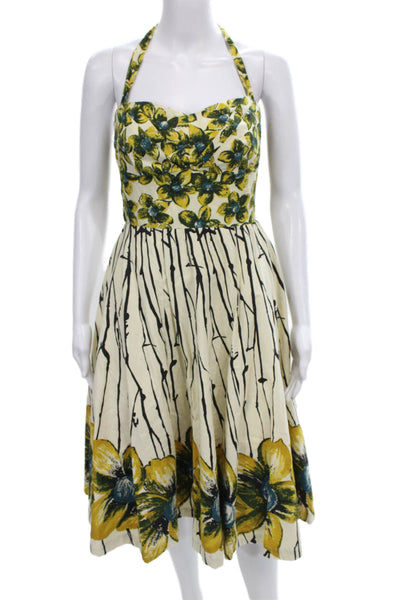 Girls From Savoy Anthropologie Womens Fit & Flare Halter Ivory Midi Dress Size 4