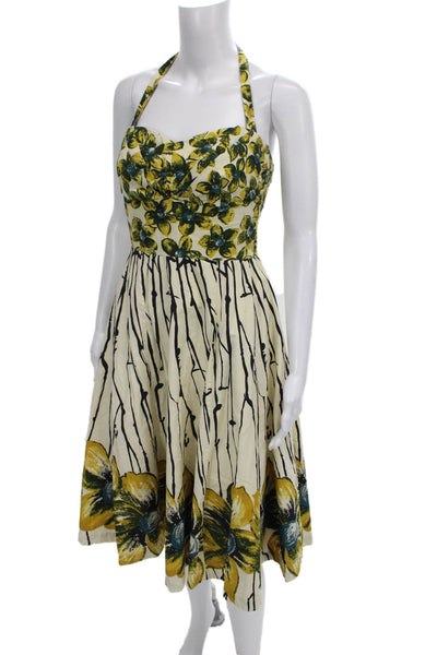 Girls From Savoy Anthropologie Womens Fit & Flare Halter Ivory Midi Dress Size 4
