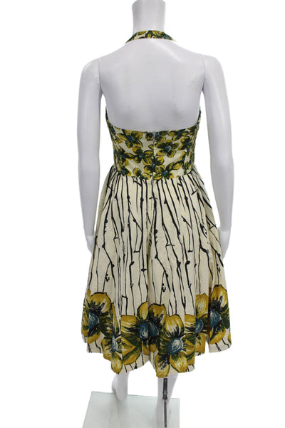 Girls From Savoy Anthropologie Womens Fit & Flare Halter Ivory Midi Dress Size 4