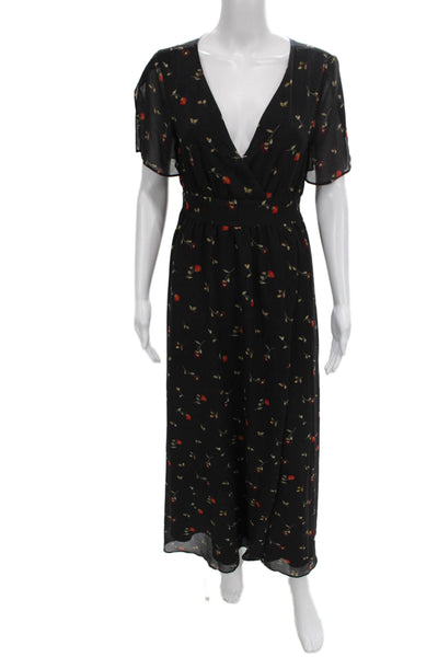 Madewell Womens Maxi Dress Black V-Neck Short Sleeve Zip Polyester Size 4
