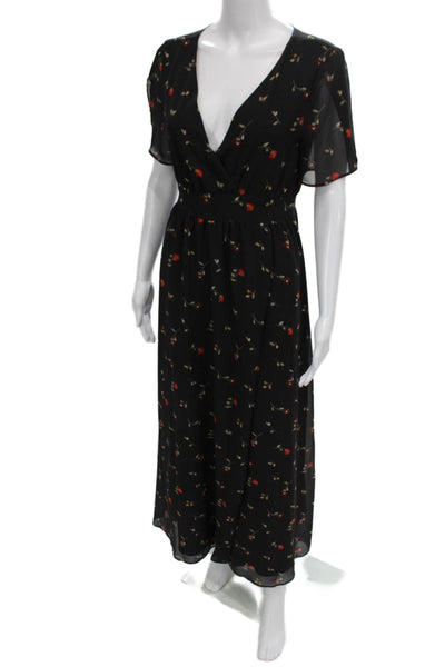 Madewell Womens Maxi Dress Black V-Neck Short Sleeve Zip Polyester Size 4