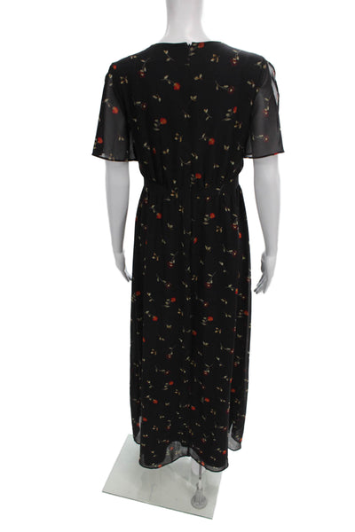 Madewell Womens Maxi Dress Black V-Neck Short Sleeve Zip Polyester Size 4