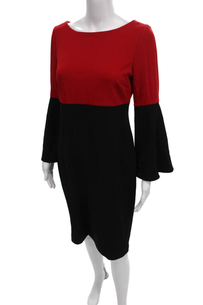 Calvin Klein Women Sheath Dress Red Boat Neck Long Sleeve Size 8