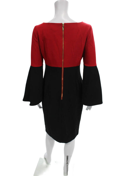 Calvin Klein Women Sheath Dress Red Boat Neck Long Sleeve Size 8